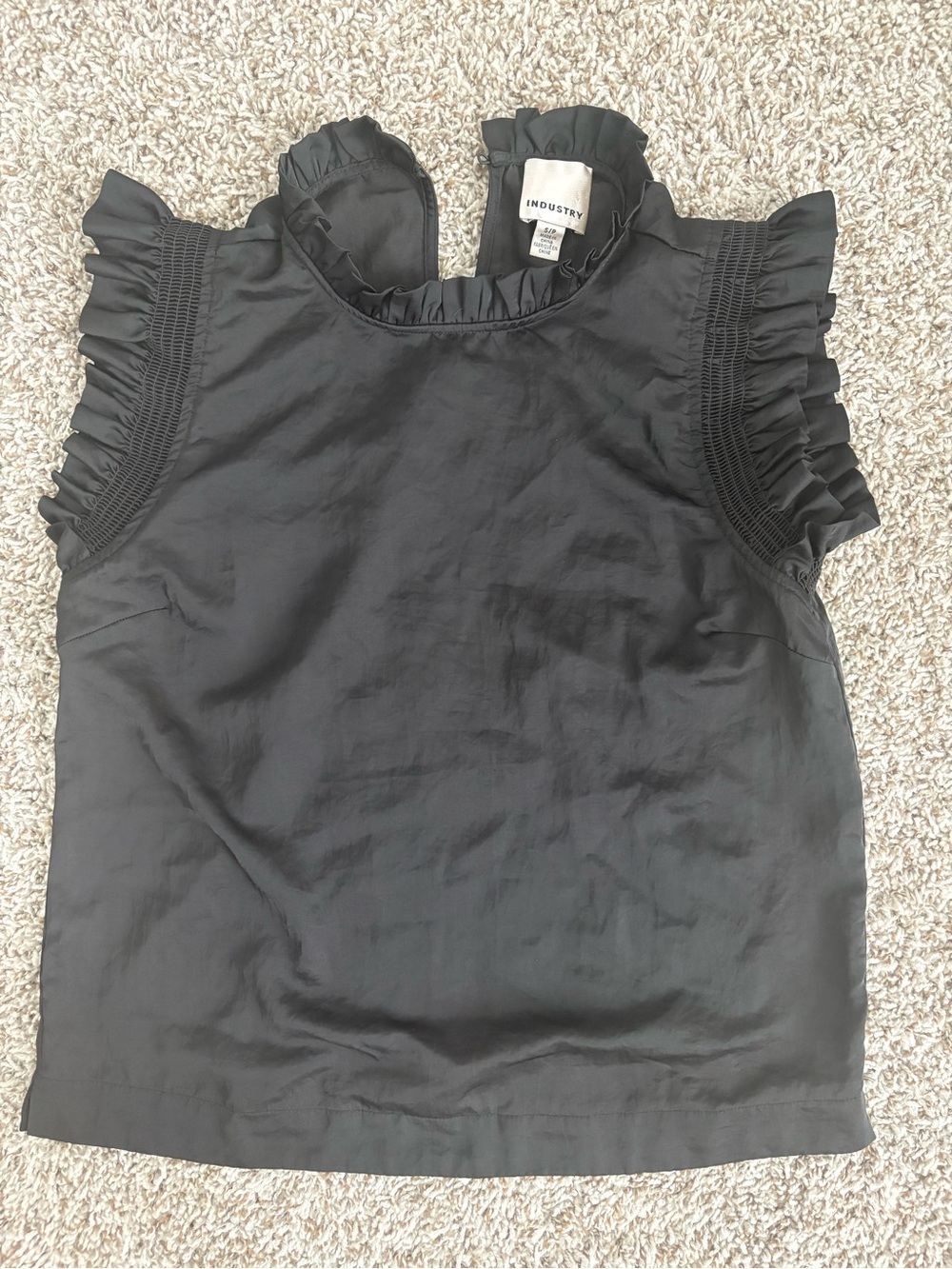 INDUSTRY Black Ruffle-Sleeve Cotton Shell